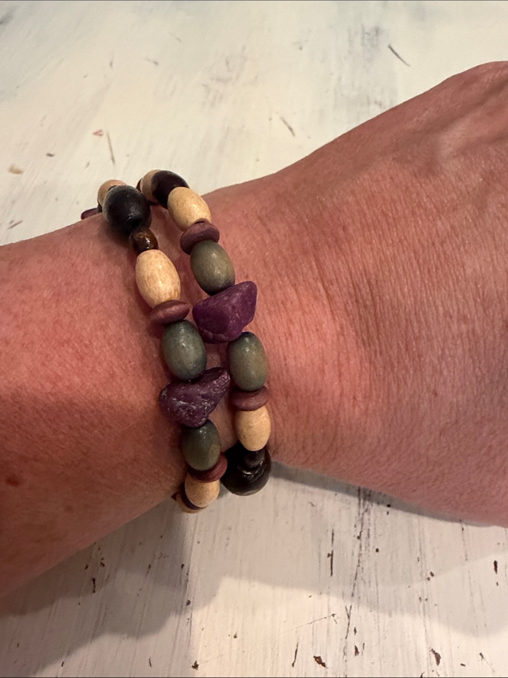 Handmade Multicolor Wooden Beaded Wrap Bracelet - Rubies & Wood